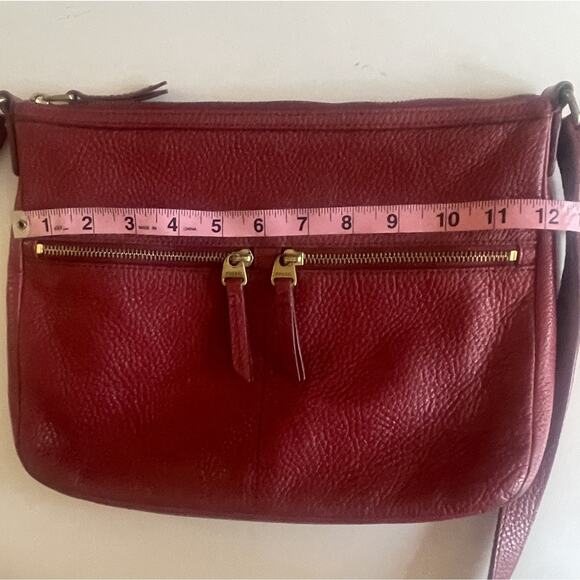 Fossil Erin Crossbody Bag Womens Red Pebbled Leather Top Zip Handbag Purse - Picture 11 of 12